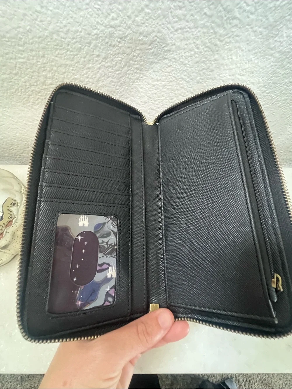 LOUNGEFLY Disney Princess Silhouette Quilted Zip-Around Wallet Bow Black